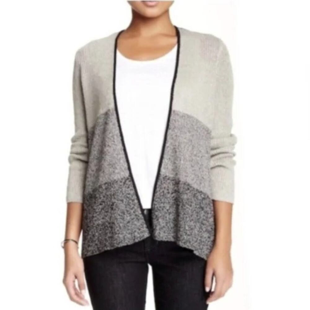 Eileen Fisher M Womens Open Cardigan Wool Linen Colorblock Gray